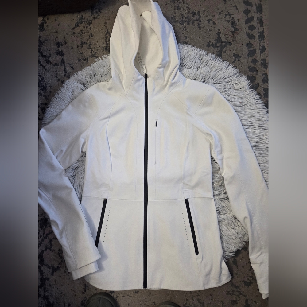 Lululemon White Zip-Up Hoodie (Scuba) with Silver Accents